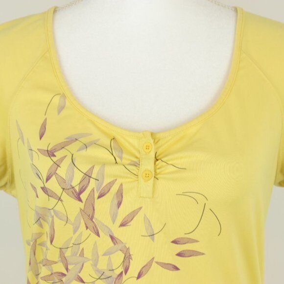 The North Face Women's Medium Yellow Leaf Scoop Neck Puff Sleeve Tech Tee - Picture 2 of 9